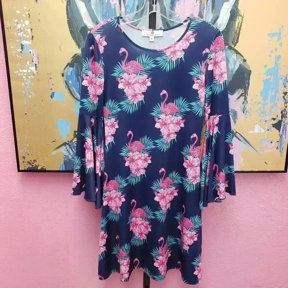 Jean-Pierre Klifa Flamingos Bell Sleeve Dress